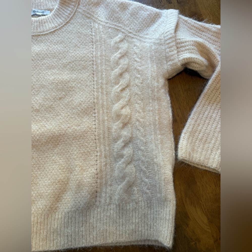 Madewell Havener Cable Pullover Sweater Heather Powder NWOT Crew Neck Size XS - Picture 7 of 13